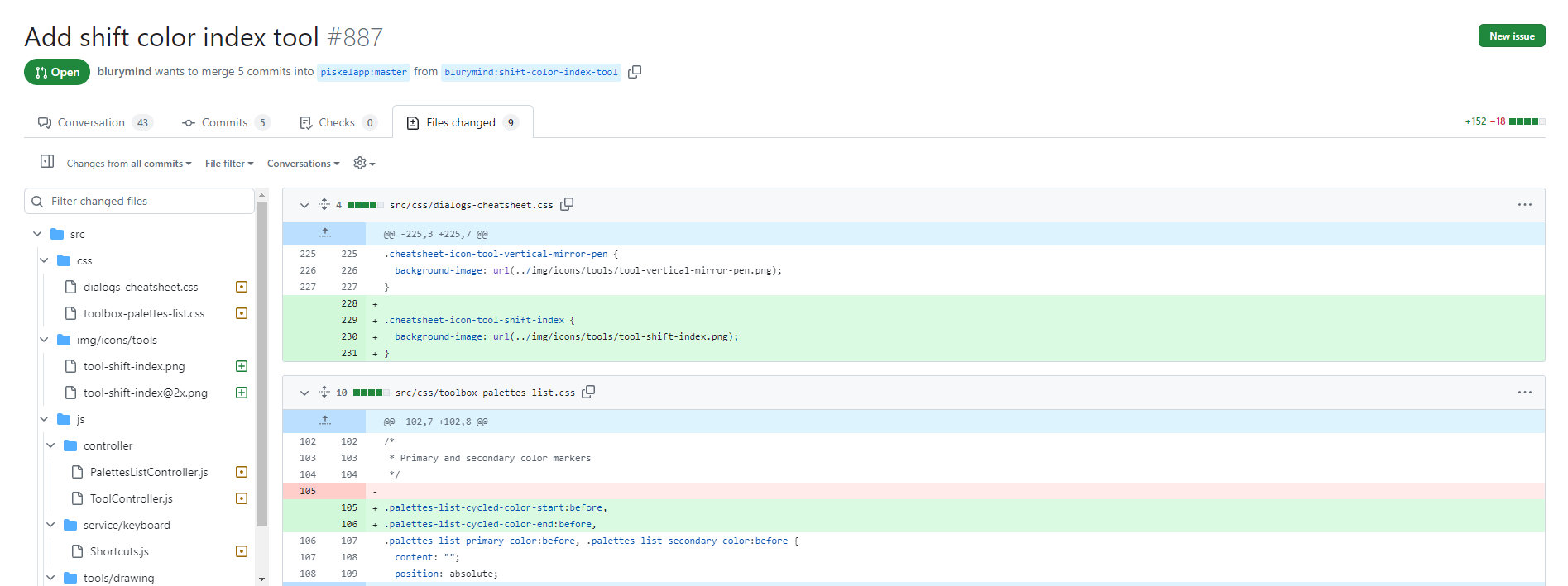 An image showing a GitHub PR with 9 files changed